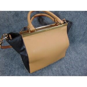 Michael Kors Satchel Frame Bag Tan Black Leather Top Handle Shoulder
